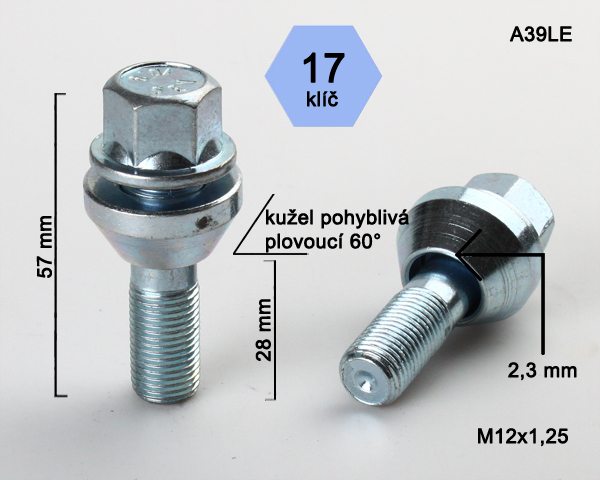 Šroub na kola M12x1,25x28 plovoucí kužel, klíč 17