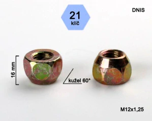 Kolová matice M12x1,25 kužel otevřená, klíč 21 (DNIS)(N475) výška 16mm-Nissan