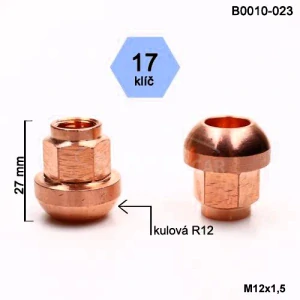 Kolová matice M12x1,5 kulová R12 otevřená poměděná, klíč 17 (B0010-023)(N326R) výška 27mm, Motorsport