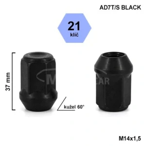 Kolová matice M14x1,5 kužel zavřená, klíč 21 (AD7T/S BLACK) TESLA, výška 37mm, BIMECC