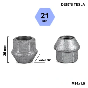 Kolová matice M14x1,5 kužel otevřená, klíč 21 (DE67/S) TESLA, výška 25mm, BIMECC