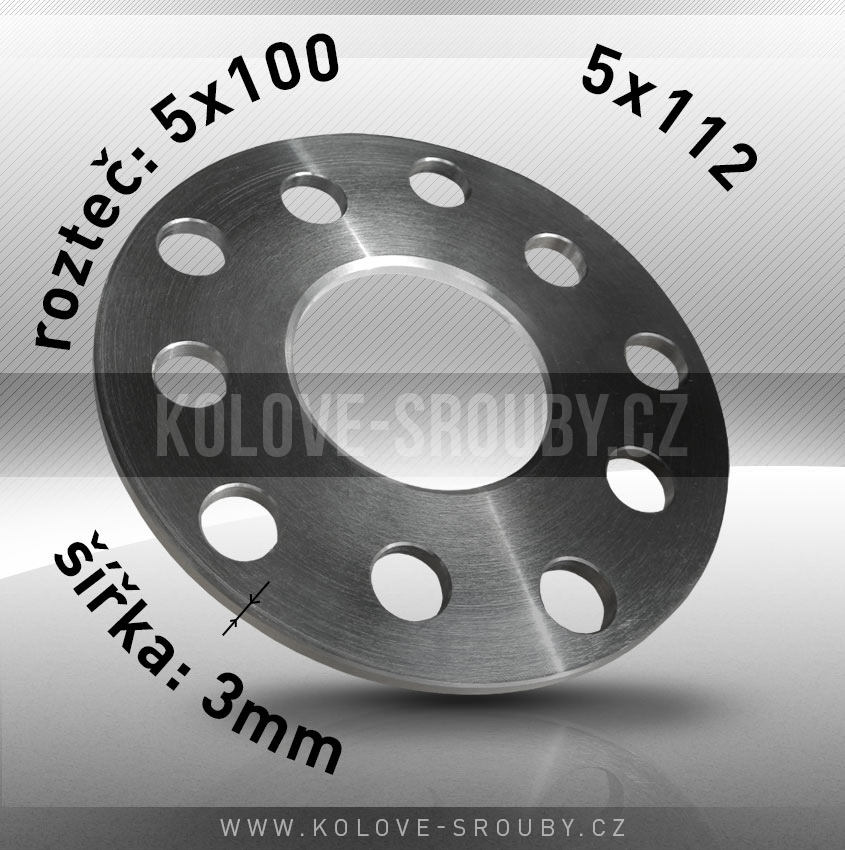 Rozšiřovací podložka, šíře 3mm, rozteč 5x112 - průchozí, 1ks 