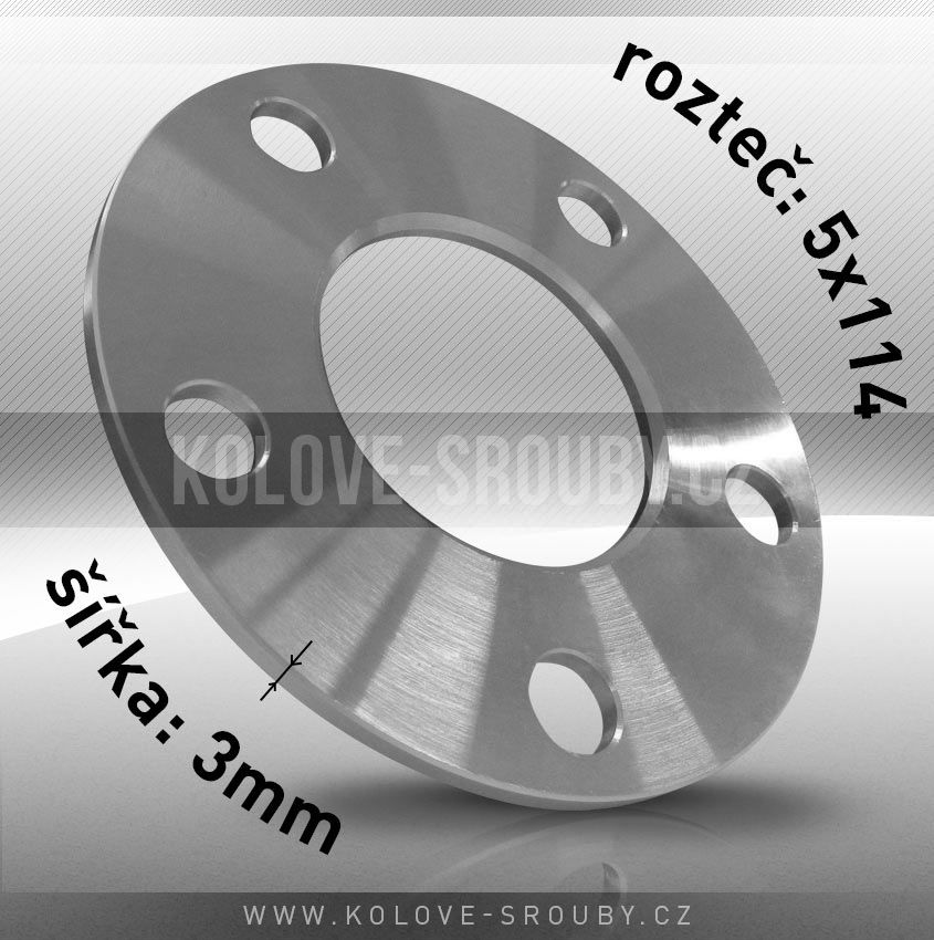 Rozšiřovací podložka, šíře 3mm, rozteč 5x114 - průchozí, 1ks 