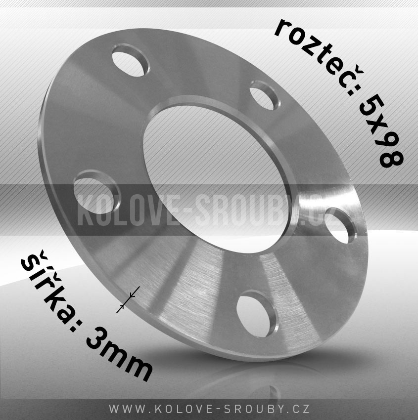 Rozšiřovací podložka, šíře 3mm, rozteč 5x98 - průchozí, 1ks 