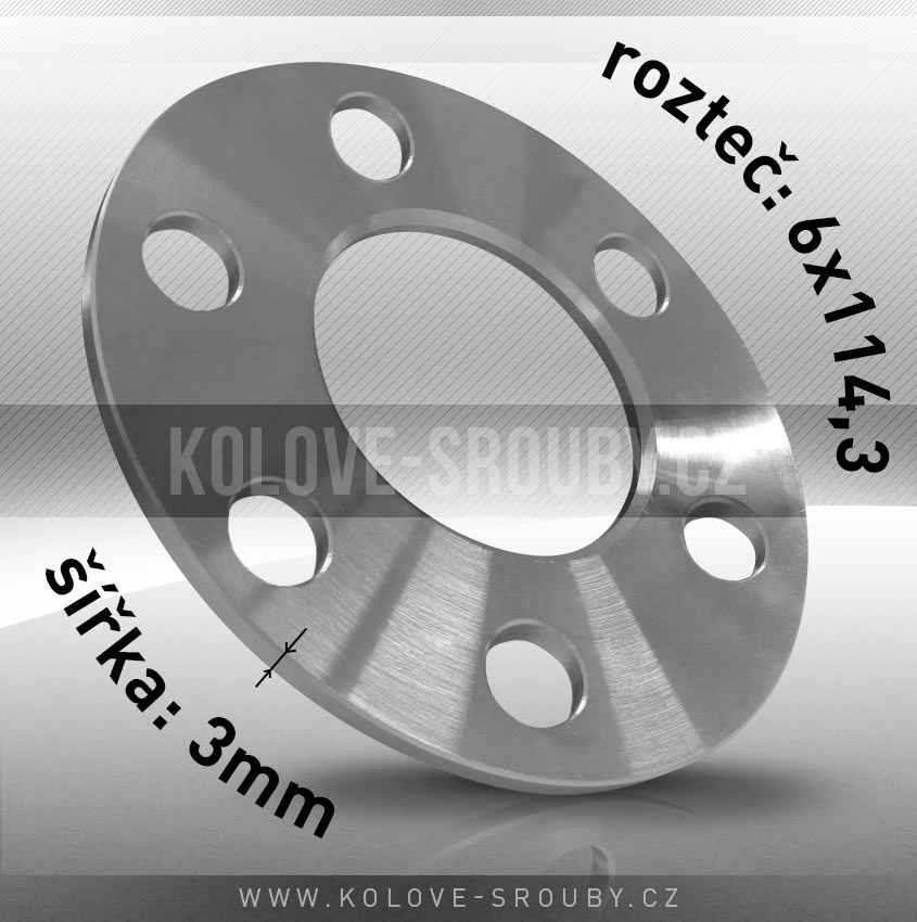 Rozšiřovací podložka, šíře 3mm, rozteč 6x114,3 - průchozí, 1ks 