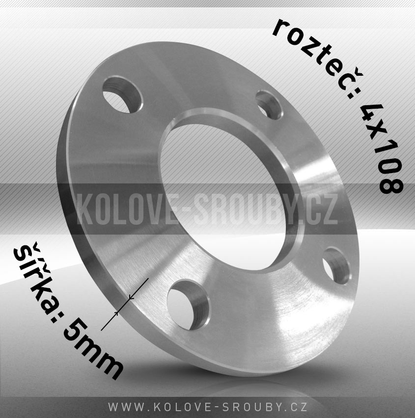 Rozšiřovací podložka, šíře 5mm, rozteč 4x108 - průchozí, 1ks 