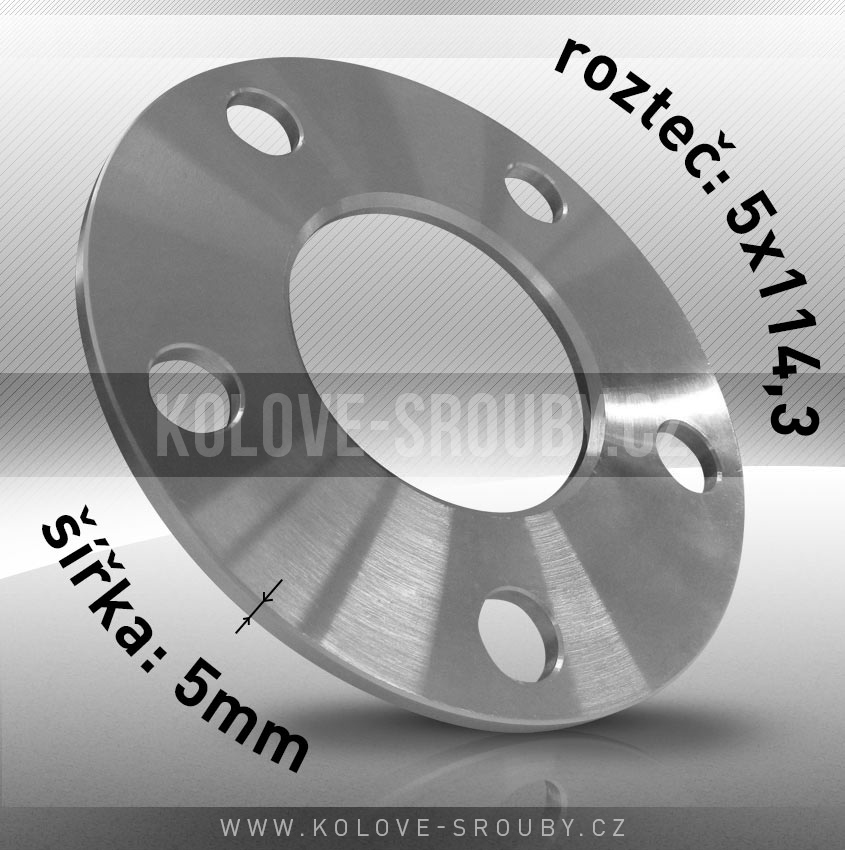 Rozšiřovací podložka, šíře 5mm, rozteč 5x114,3 - průchozí, 1ks 