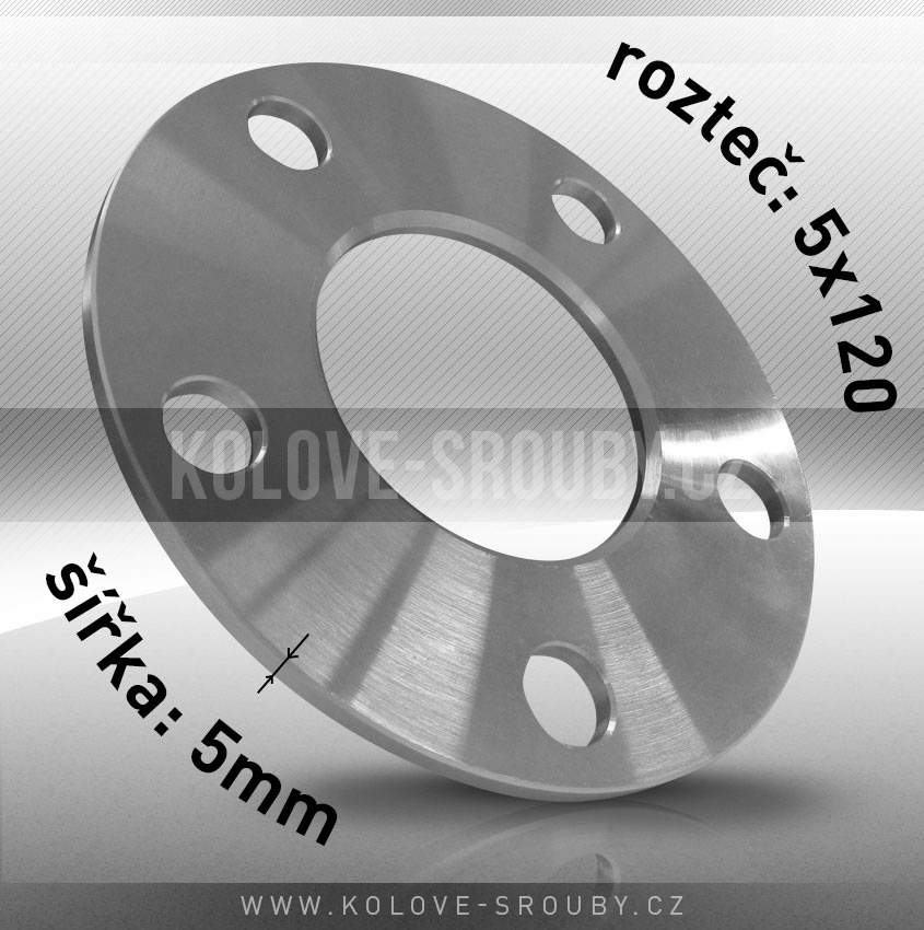 Rozšiřovací podložka, šíře 5mm, rozteč 5x120 - průchozí, 1ks 