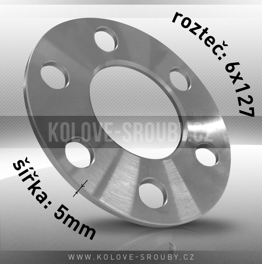 Rozšiřovací podložka, šíře 5mm, rozteč 6x127 - průchozí, 1ks 