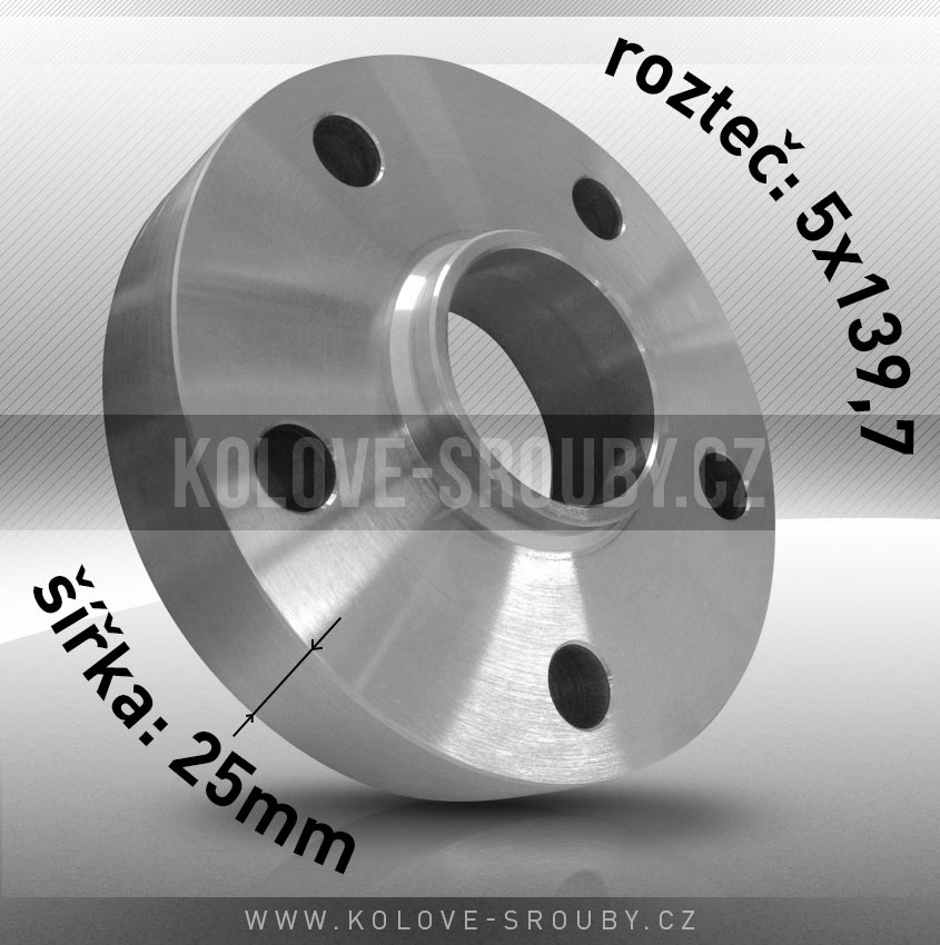 Rozšiřovací podložka, šíře 25mm, rozteč 5x139,7 - průchozí, 1ks 