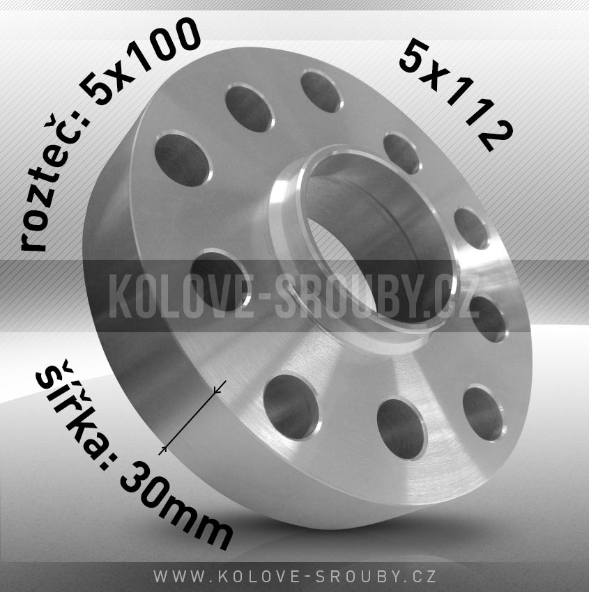 Rozšiřovací podložka, šíře 30mm, rozteč 5x100 - průchozí, 1ks 