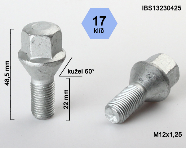 Šroub na kola M12x1,25x22 kužel, klíč 17