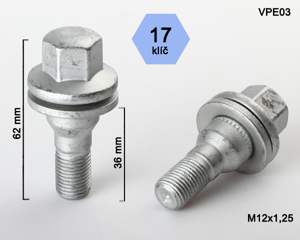 Šroub na kola M12x1,25x36 plochá podložka, klíč 17