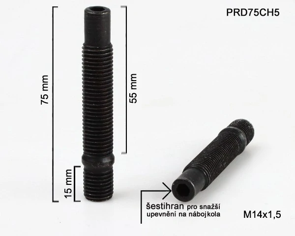 Svorník na kola M14x1,5x55+15 oboustranný závit, černý, délka 75