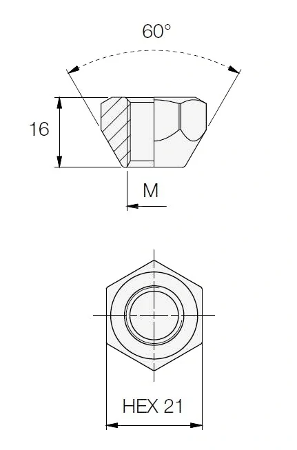 Kolová matice M12x1,25 kužel otevřená, klíč 21 (DNIS)(N475) výška 16mm-Nissan