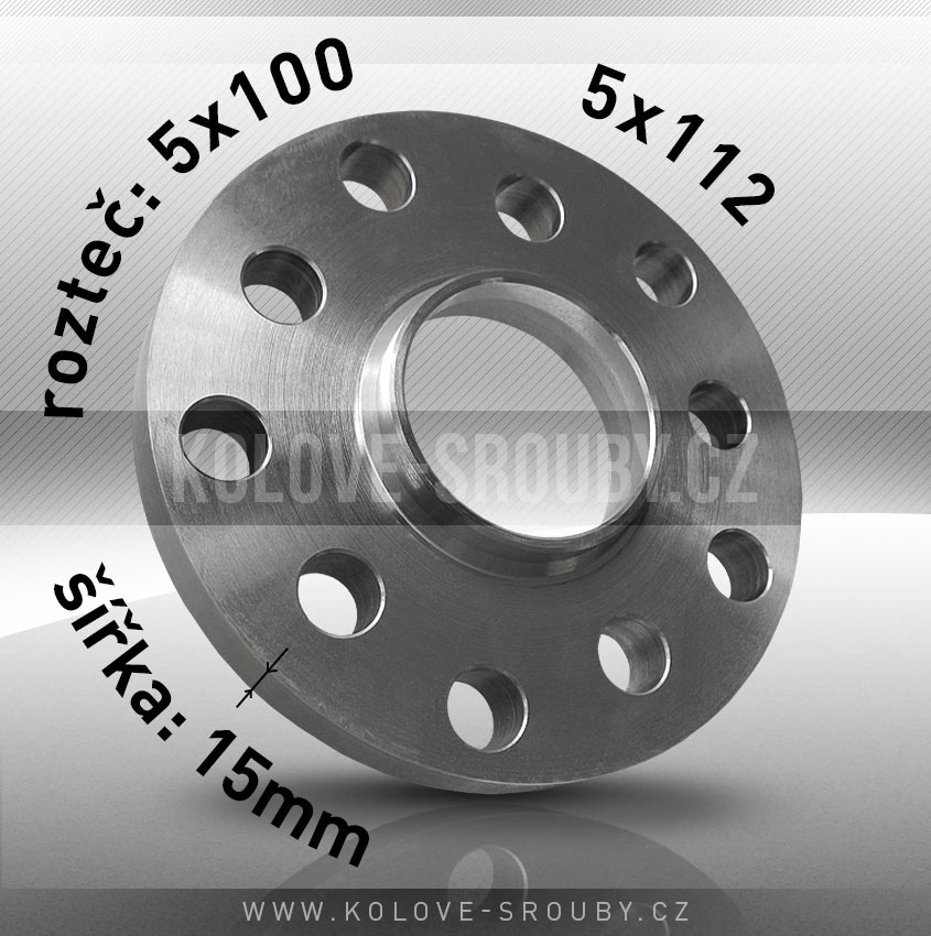 Rozšiřovací podložka, šíře 15mm, rozteč 5x112 - průchozí, 1ks 