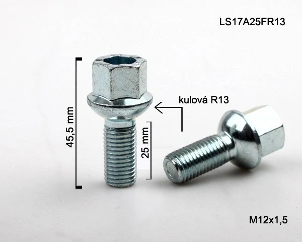 Šroub na kola M12x1,5x25 koule R13, klíč 17 (stříbrný), BIMECC
