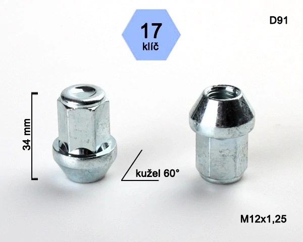 Matice na kola M12x1,25 kužel, zavřená, klíč 17, BIMECC