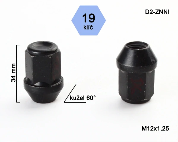 Matice na kola M12x1,25 černá, kužel, uzavřená, klíč 19