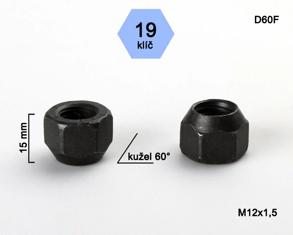 Matice na kola M12x1,5 černá, kužel otevřená, klíč 19