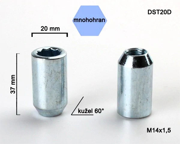 Matice na kola M14x1,5 kužel s vnitřním mnohohr., průměr 20