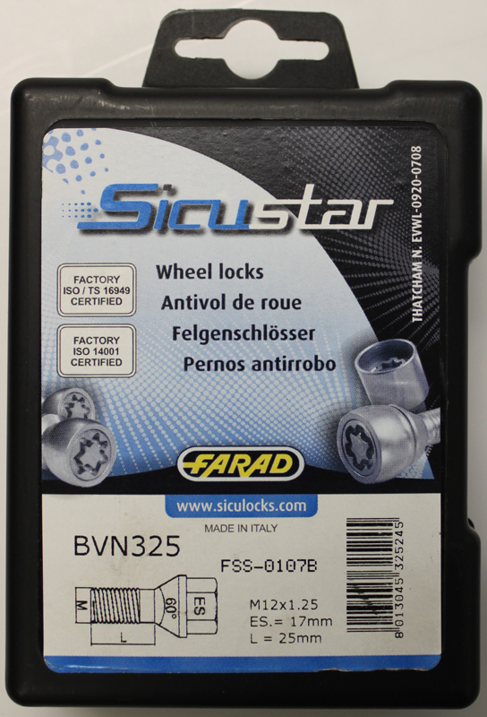 Pojistné šrouby SICUSTAR M12x1,25x25 černé, kužel, klíč 17