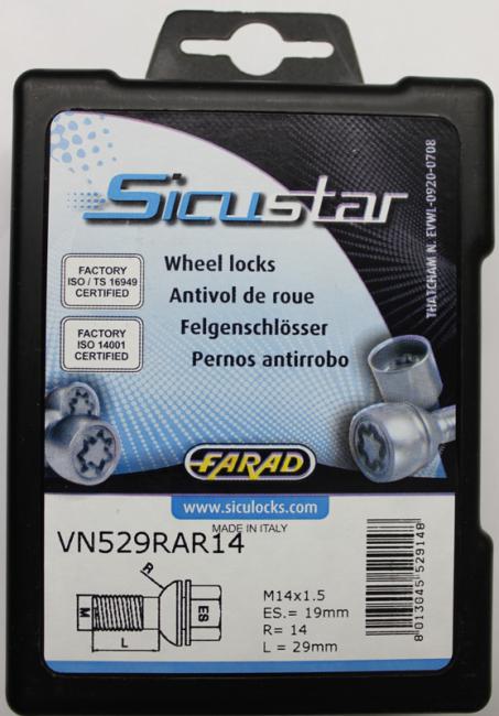 Pojistné šrouby SICUSTAR M14x1,5x29 kulová R14 (pohyblivá), klíč 19