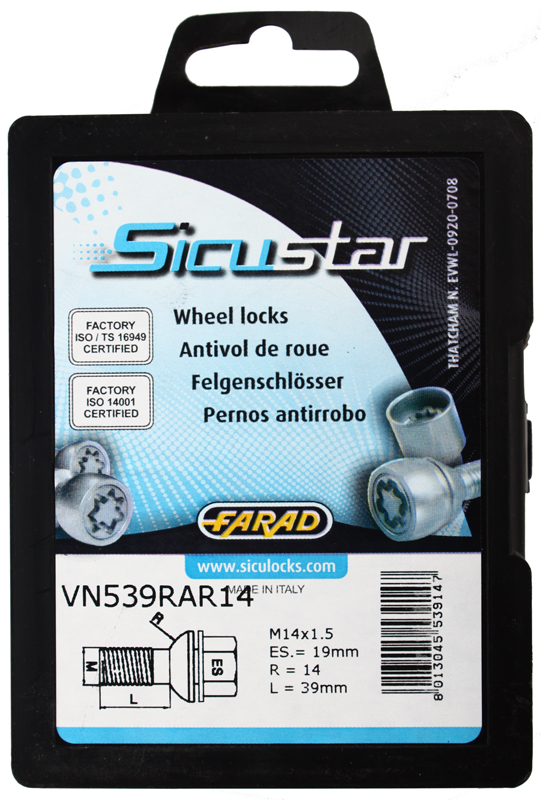Pojistné šrouby SICUSTAR M14x1,5x39 kulová R14 (pohyblivá), klíč 19