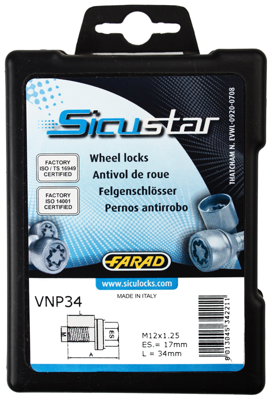 Pojistné šrouby SICUSTAR M12x1,25x34 plochá + podložka, klíč 17