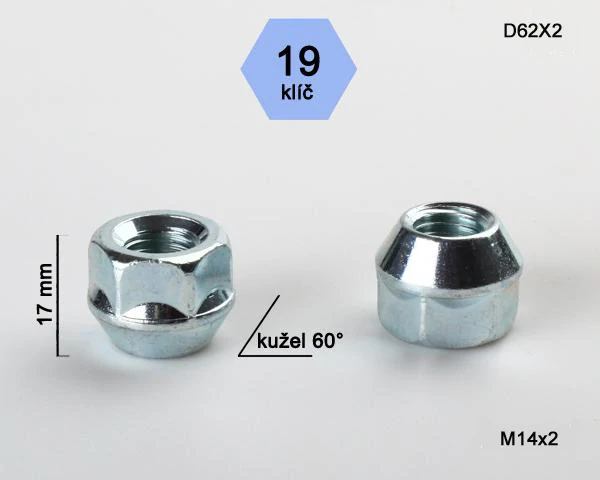 Matice na kola M14x2 kužel otevřená, klíč 19