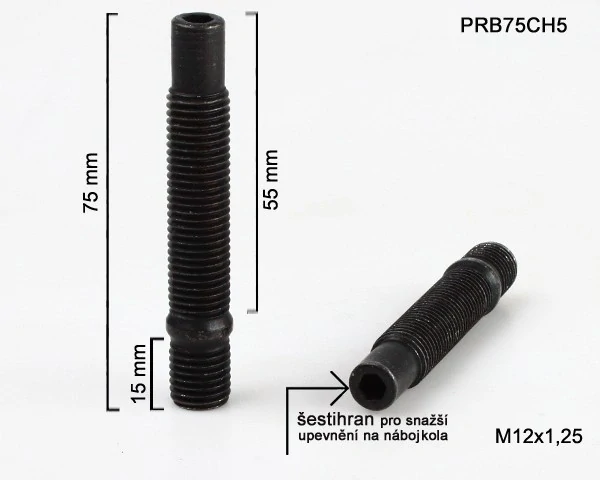 Svorník na kola M12x1,25x55+15 oboustranný závit, černý, délka 75