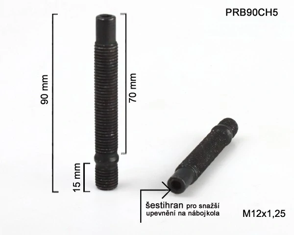 Svorník na kola M12x1,25x70+15 oboustranný závit, černý, délka 90