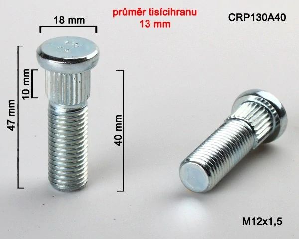 Svorník na kola M12x1,5x40 průměr tisícihranu 13mm
