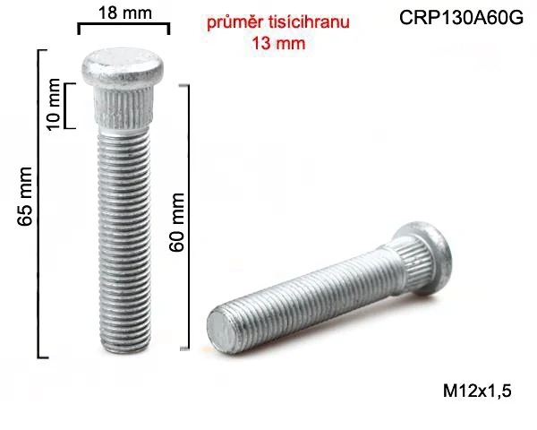 Svorník na kola M12x1,5x60 průměr tisícihranu 13mm