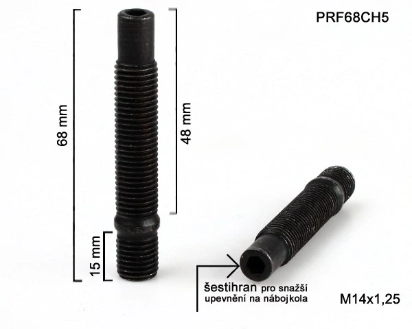 Svorník na kola M14x1,25x48+15 oboustranný závit, černý, délka 68
