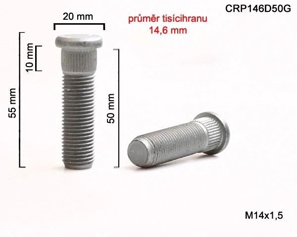 Svorník na kola M14x1,5x50 průměr tisícihranu 14,6mm