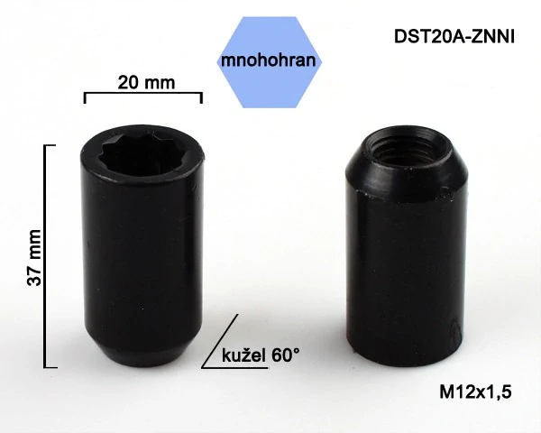 Matice na kola M12x1,5 černá, kužel s vnitřním mnohohr., průměr 20
