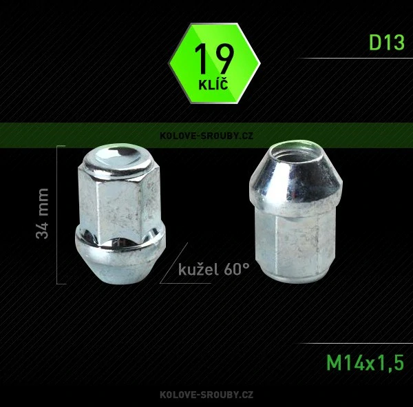 Matice na kola M14x1,5 kužel zavřená, klíč 19, BIMECC
